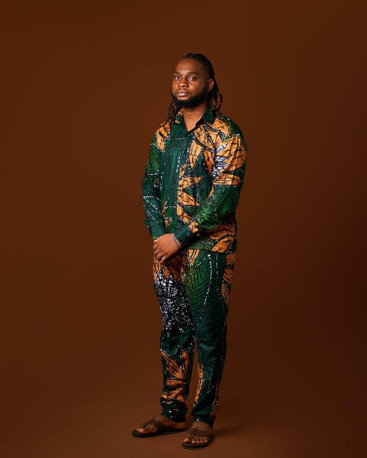 Ode Èwò Hand-Dyed Green Brocade Cotton Sokoto